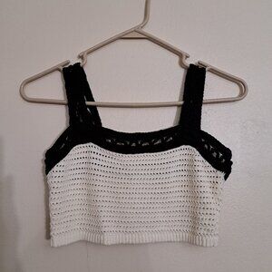 House of Harlow 1960 Crocheted Cream Crop Top with Black Trim XS